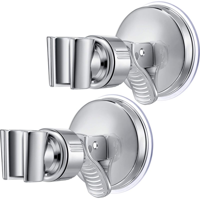 Zhehao Adjustable Shower Head Holder, Removable Suction Cup Shower Head Holder, No Drill Wall Mounted Suction Bracket with Chrome Polished for Marble Glass Metal Ceramic(2,Silver Wrench) - Image 1